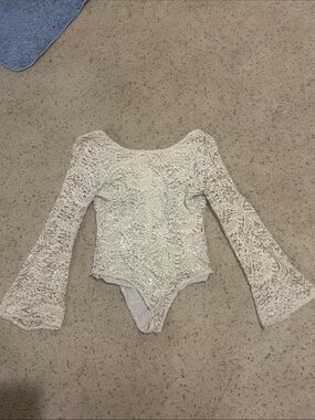 Billabong Cream Lace Bell-Sleeve One-Piece Bodysuit